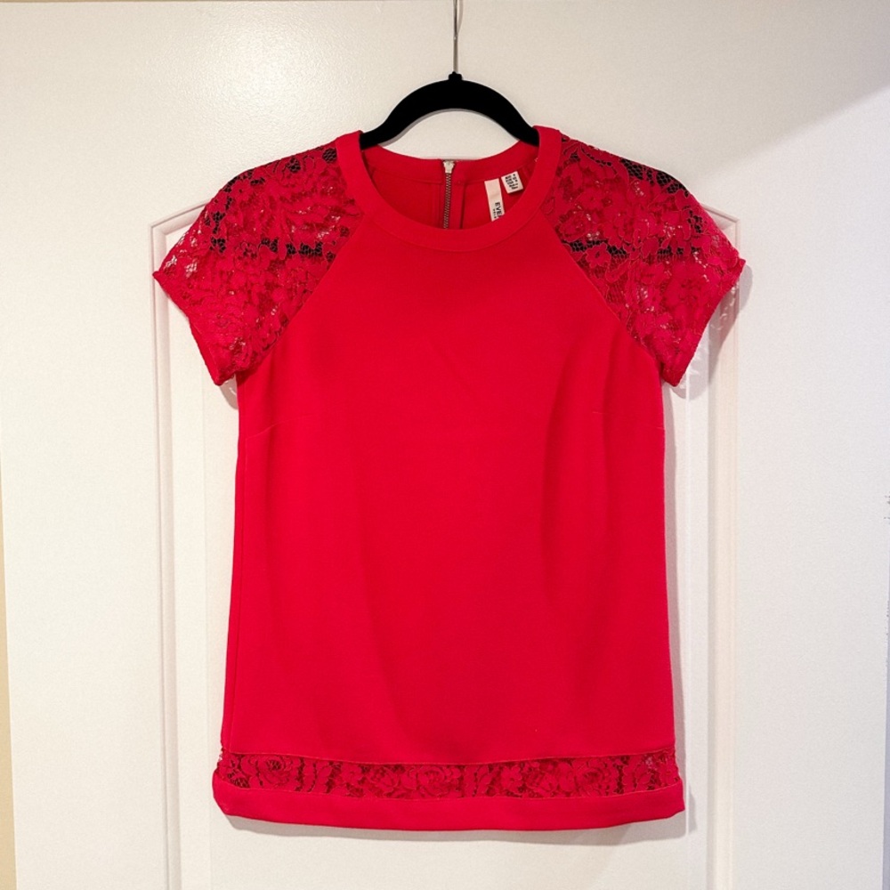 Ever New - Red Lace Sleeve T-Shirt